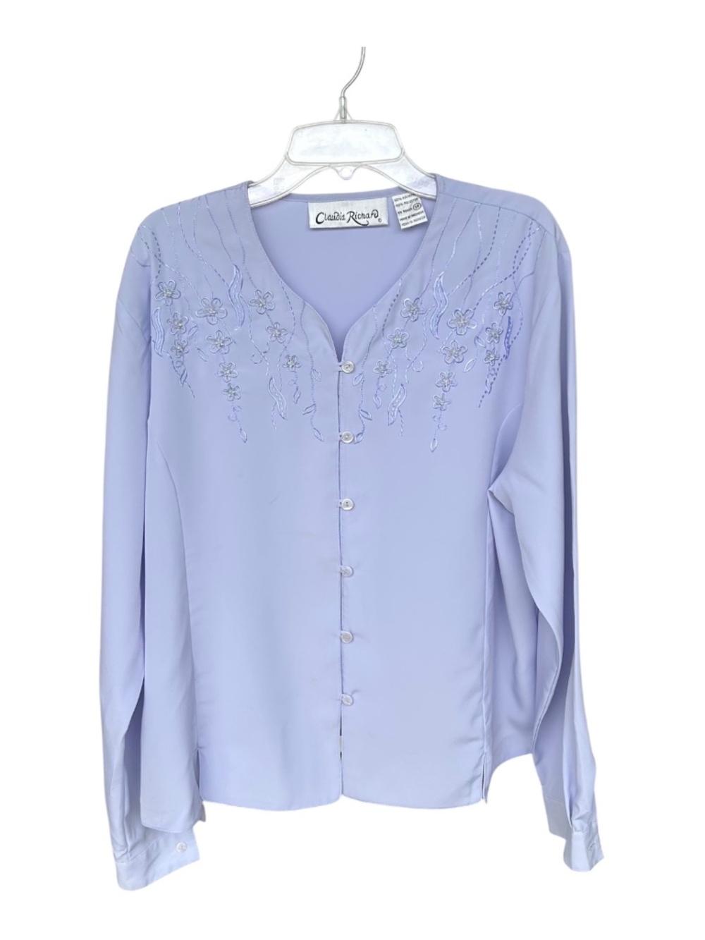 Claudia Richard Embroidered Lavender Blouse-Size 14